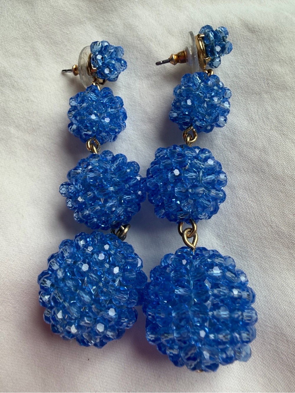 Blue Beaded Tiered Drop Earrings
